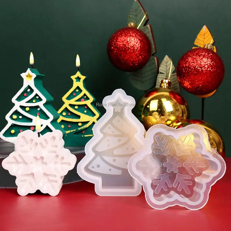 Christmas Tree Candle Mold Silicone Santa Claus Snowman Deer Candle Making Soap Resin Mould Christmas Gift Craft Home Decoration