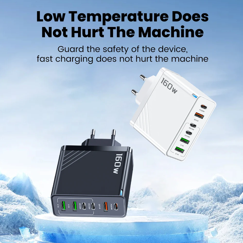 Elough 160w 3 Type C + 3 USB 6 Ports Charge rapide chargeur de téléphone portable QC 3.0 Super adaptateur de Charge pour POCO Oneplus Samsung Huawei