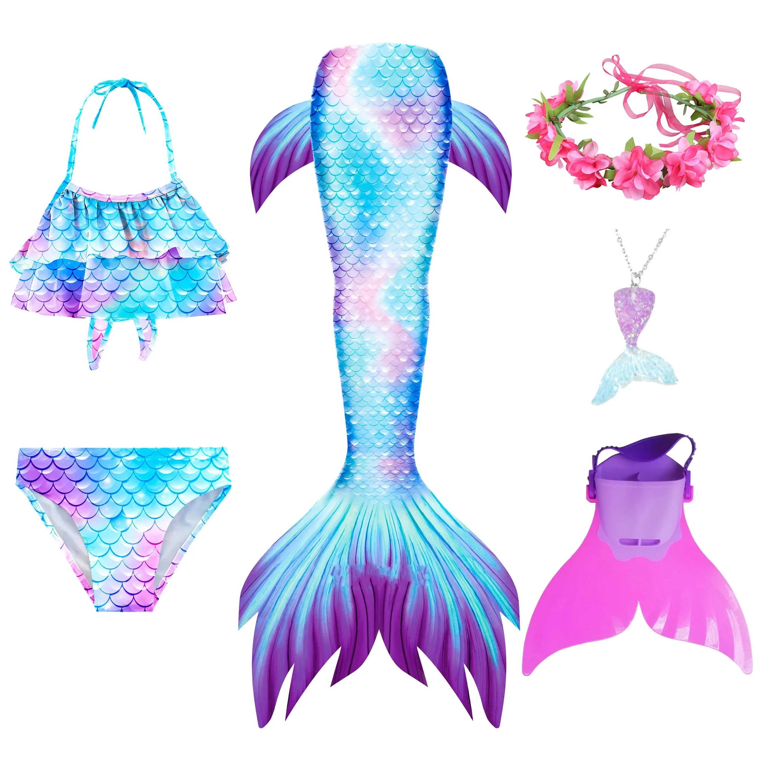 Magical Mermaid Tail Swimwear for Girls Cosplay Costume Beachwear Bikini Swimming Swimsuit Kids Halloween Mermaid Themed Party