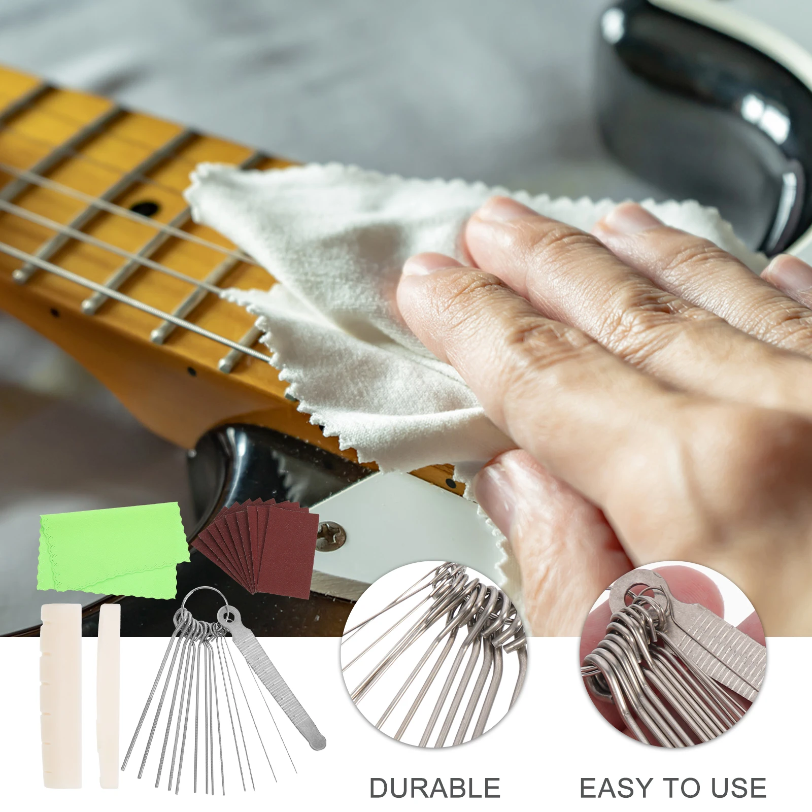 

Repair Guitar and Cleaning Set Repairing Maintenance Tool Kit String Fix Sand Paper Cloth