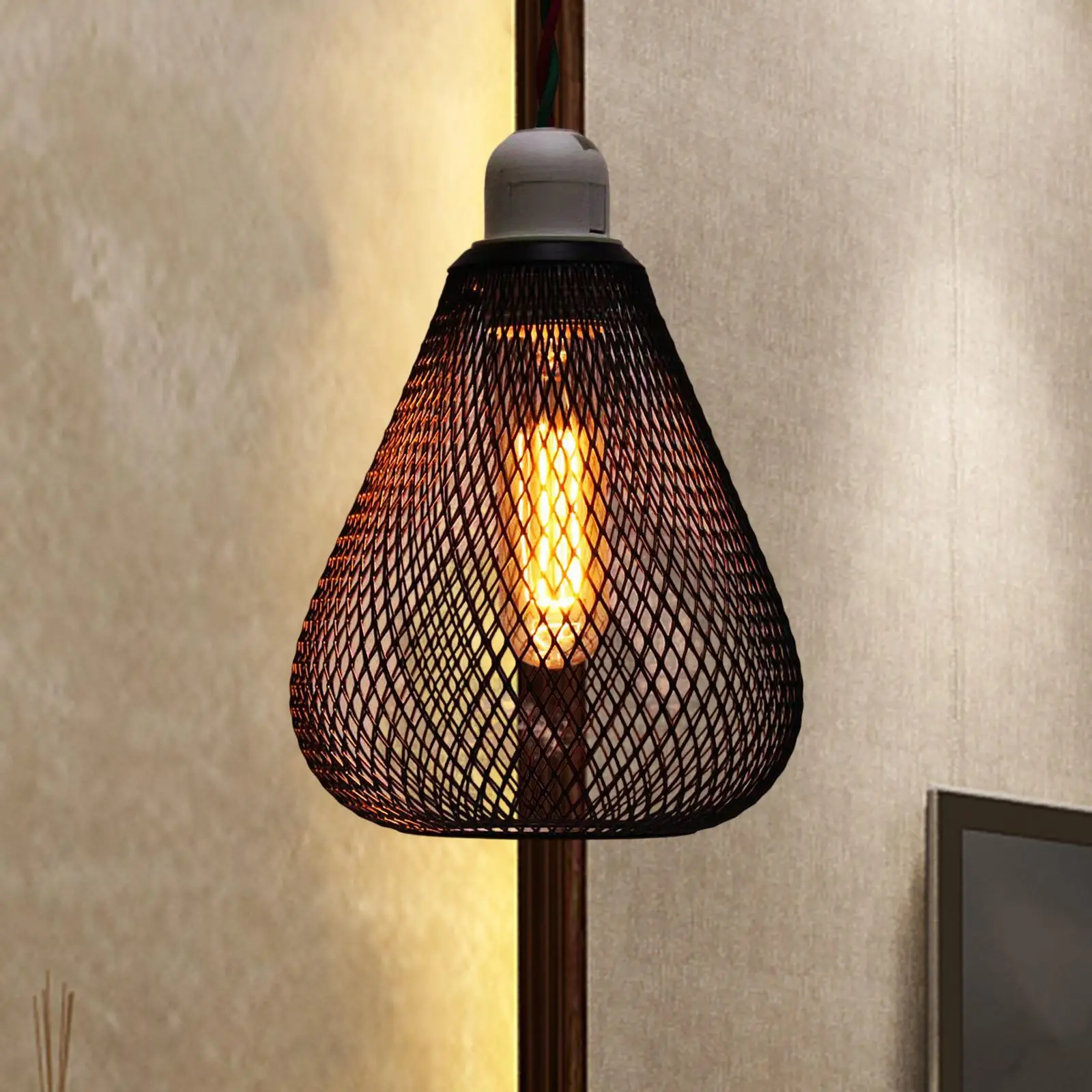 Iron Wire Lampshade Bulb Guard Metal Lamp Cage Iron Wire Lamp Cover Chandelier Cover for Cafe Living Room Kitchen Hotel Teahouse