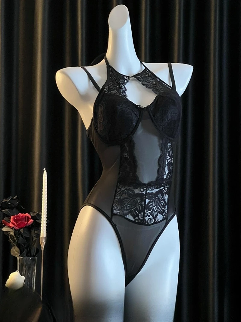 بدلة رسن شبكية مثيرة من الدانتيل للنساء، بدلة قفز مع وسادات صدر، يمكن ارتداؤها كملابس خارجية مشد، نمط الرغبة النقية للفتيات الساخنة