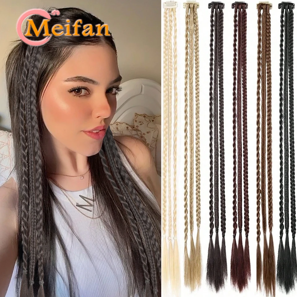 

2PC/Pack Long Black Blonde Brown Braids Hairpiece Synthetic Y2K Spice Girl Boxing Braid Clip in Hair Extensions Daily Wear