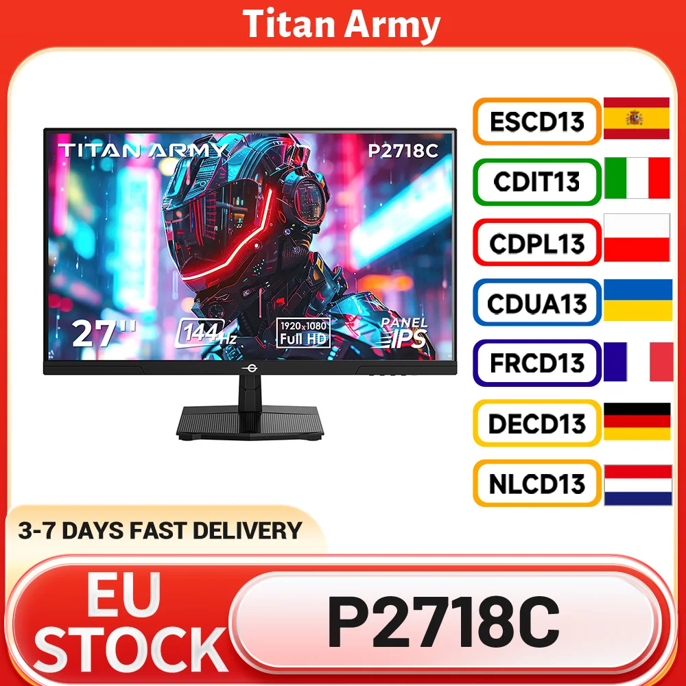 TITAN ARMY P2718C Moniteur de jeu plat avec rapport d'aspect 16:9, IPS FHD, fréquence de rafraîchissement de 144 Hz, 27 pouces, 350 cd/m² (typique), 250 cd/m² (minimum)