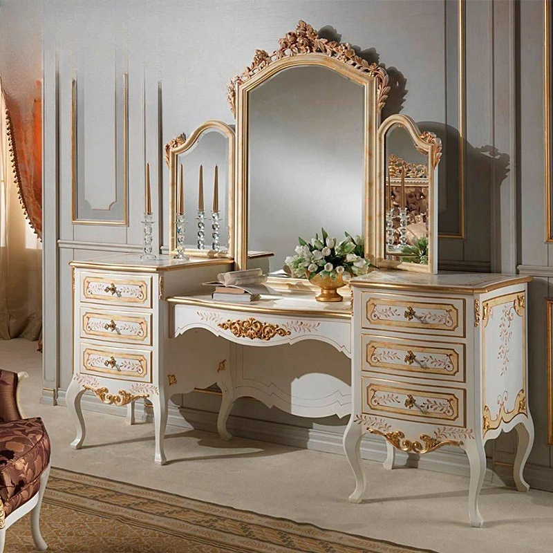 French mahogany bedroom furniture European engraved with dresser makeup mirror combination furniture