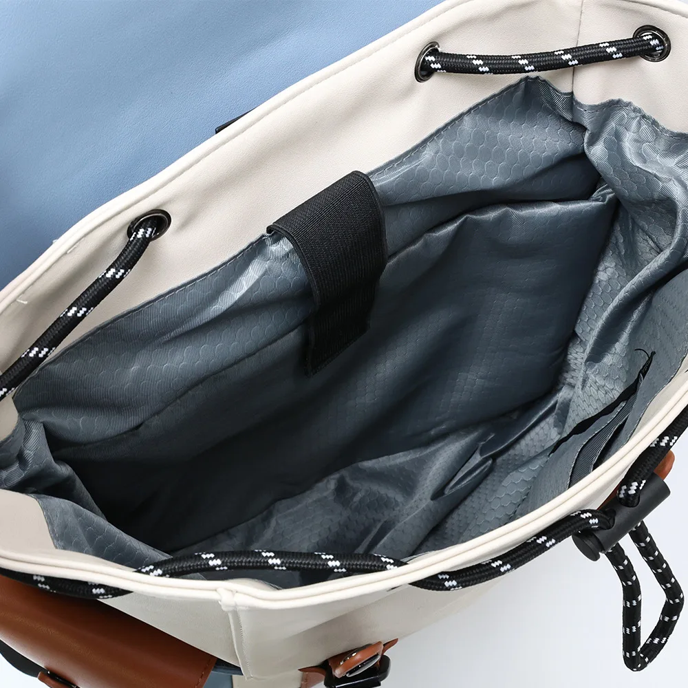 Neuer modischer Herrenrucksack, großer Reiserucksack für Männer, Patchwork-Leder-Klapprucksack, Laptop-Tasche, Herren-Tagesrucksack, Schultasche – Detail 9