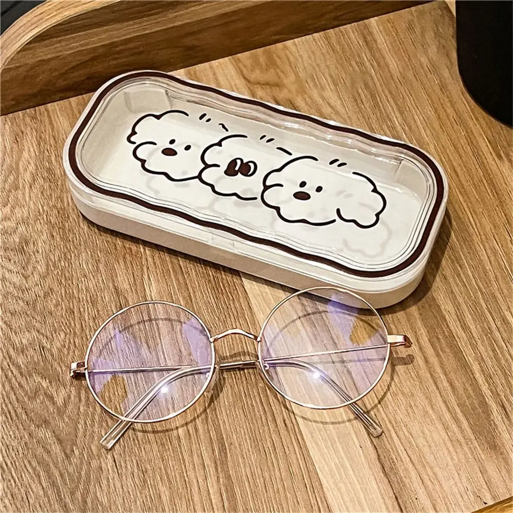 Portable Plastic Glasses Box Pressure-Resistant Transparent Eyewear Cases Cute Cartoon Dog Sunglasses Bag Students