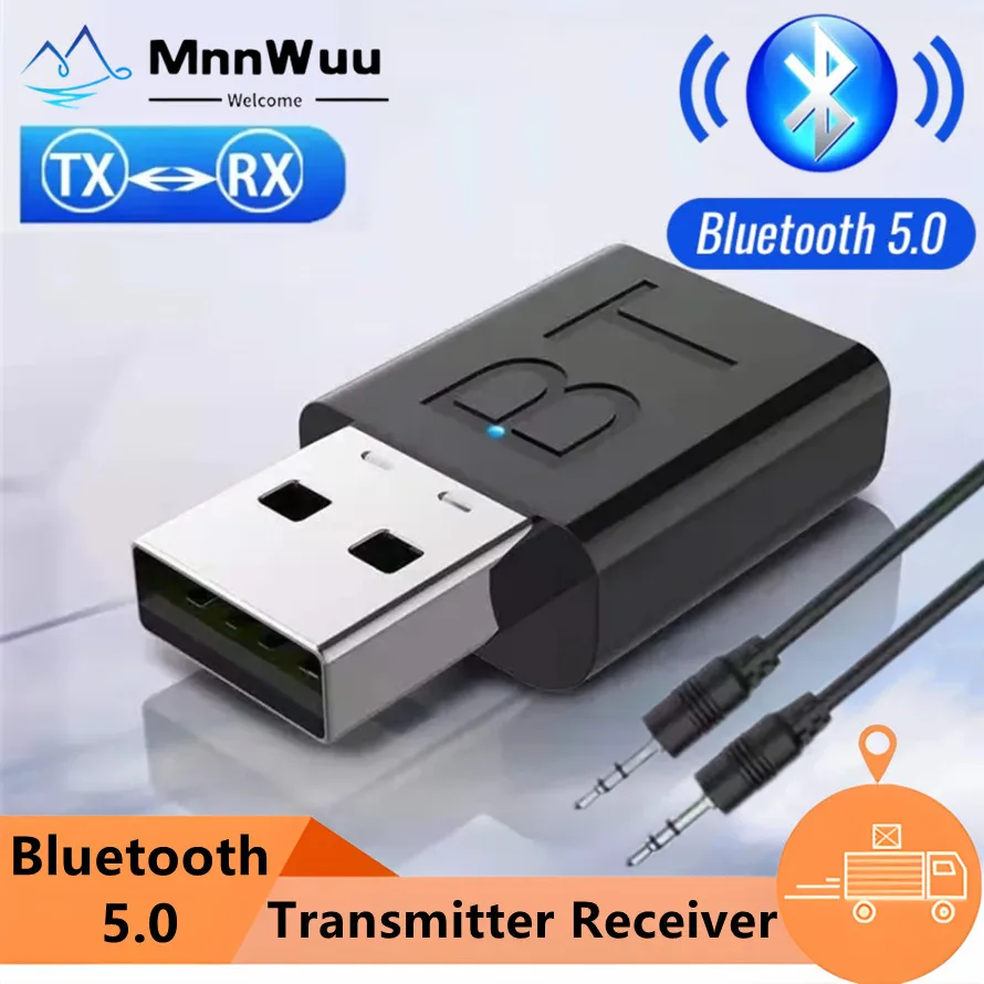 2-in-1 USB Bluetooth Receiver 5.0 Wireless Audio Adapter 3.5mm Aux in Car Kit Music Receiver for Home/Car Stereo Sound System