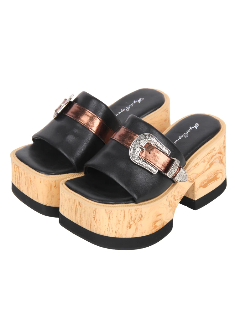 2025 New Product Lolita Heavy Industry Wood Grain Bottom High Heels And Sponge Cake Shoes Japanese Girls' Campus Single Shoes