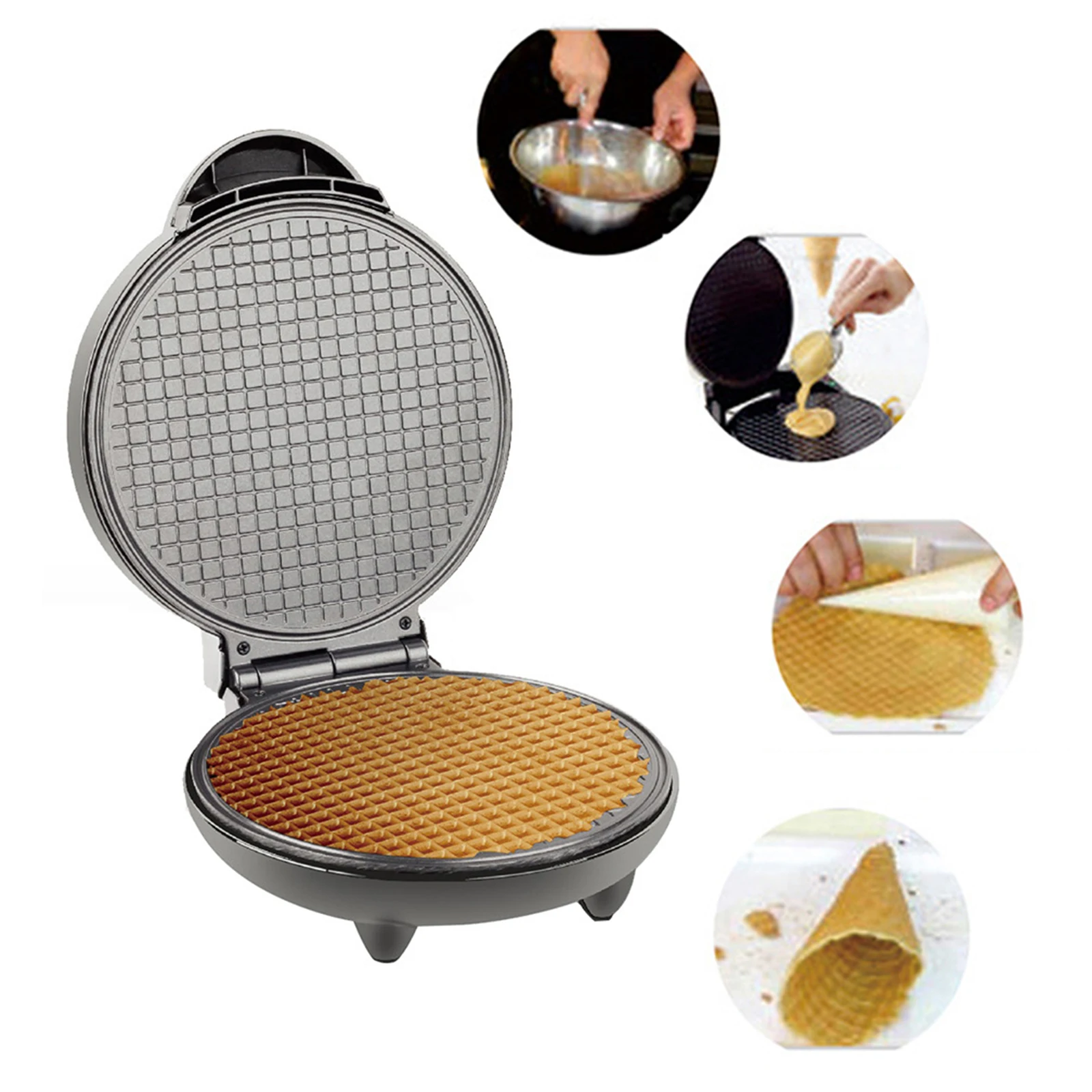 

Cone Maker with Roller Waffle Cone and Maker Nonstick Waffle Baking Iron