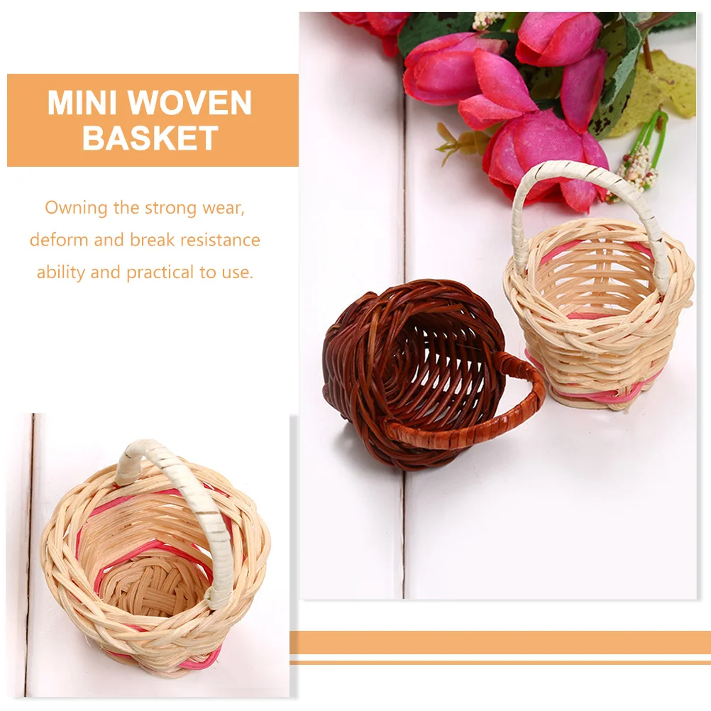 12 Stück Mini-Einkaufskorb für den Schreibtisch, Blumenornamente, Miniaturmodell, Picknick-Dekorationen, florales Rattan, gewebt, Weinrebe