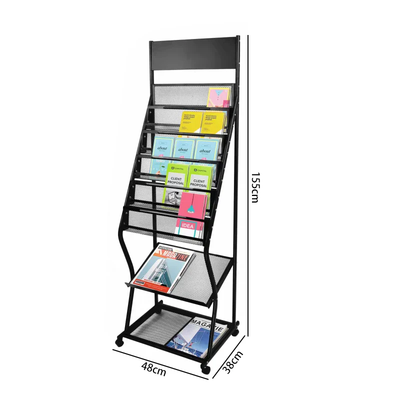 Modern Style Floor-Standing Literature Display Holder Magazine Rack for Brochures & Magazines in Supermarkets