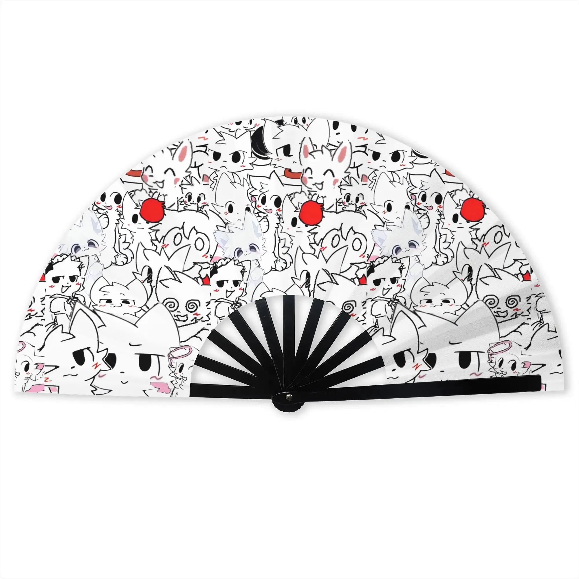 Boykisser Silly Cat Folding Hand Fan  Personalized Anime Polyester Fabric Fan Cool Summer Accessory Decorative Fans