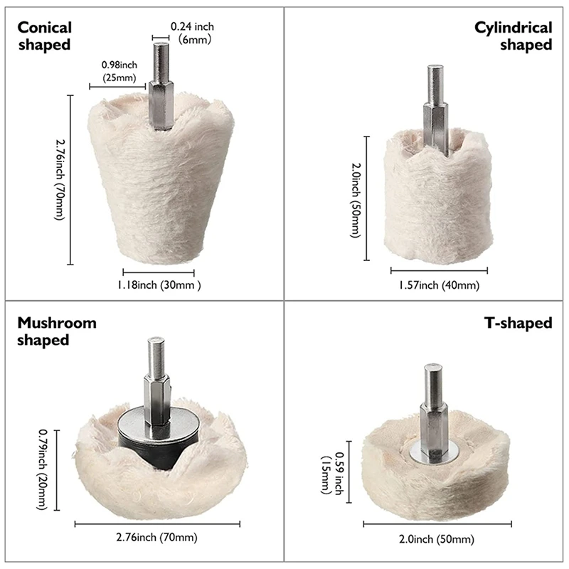 Polishing Wheel For Drill Buffing Pad Wheel Kit 4Pcs White Flannelette Polishing Mop Wheel With 1/4Inch Hex Shafts