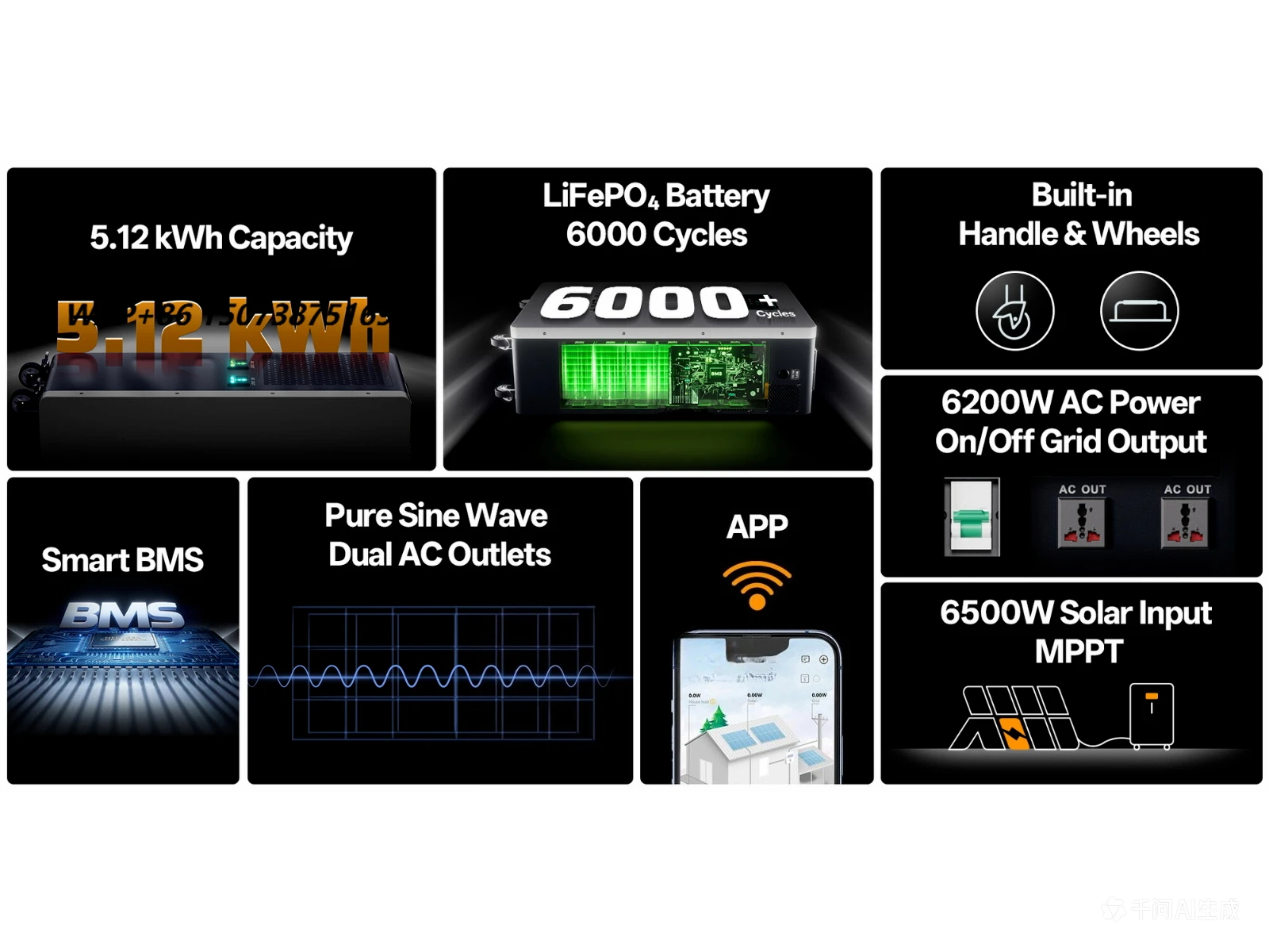 with off Grid Hybrid Inverter All-in-one 6000+ Times Cycles 5Kwh Capacity Solar Energy Storage System Home Power Generators