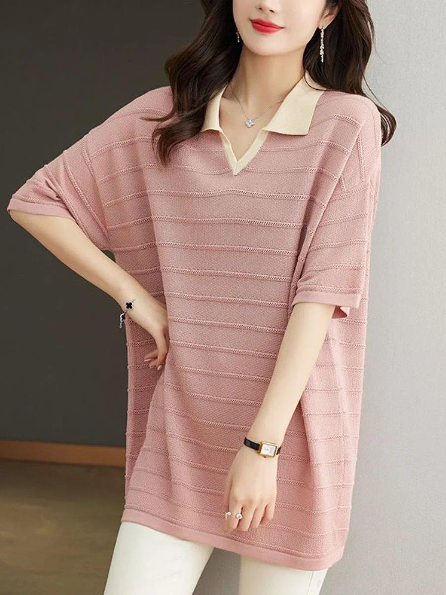 conjunto-de-tres-pecas-feminino-plus-size-camiseta-de-manga-curta-em-seda-gelada-solta-comprimento-medio-fina-e-calca-ret
