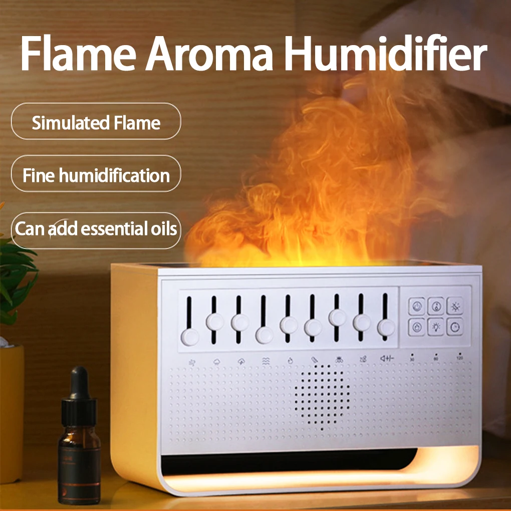 3in1 Flame Air Diffuser Humidifier Ultrasonic Aromatherapy 8 White Noise Combination Bluetooth Music Player