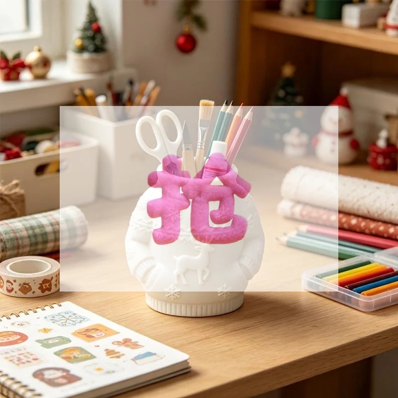 3D-Printed Sweater Shaped Pen Holder Embossed Reindeer Snowflake Patterns For Christmas Decoration Home Desktop Ornament