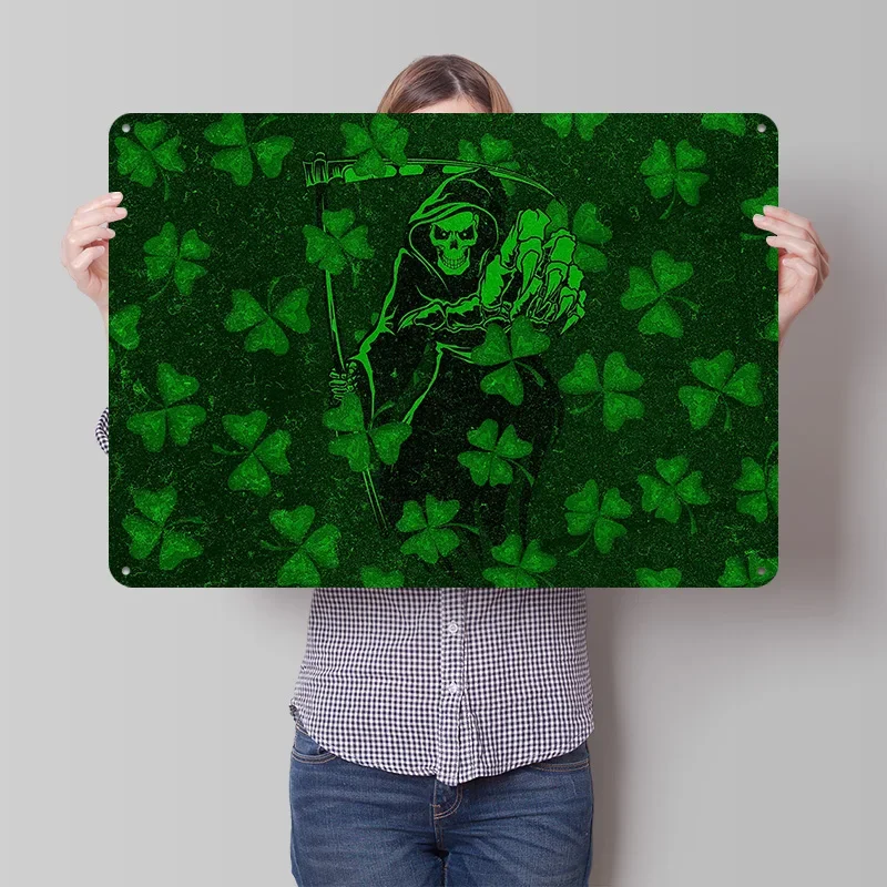 St. Patrick's Day Totenkopf 3D-Gedrucktes Textur-Poster Personalisierte Wandkunst Retro Metallschilder für Badezimmer-Dekoration Zimmer Haus Zuhause