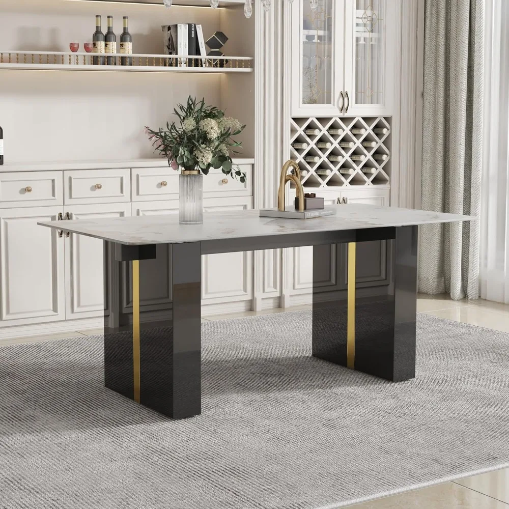 

Dining Table, Modern Kitchen Table with Black&Golden Legs, Dinner Table for 8, Suitable for Kitchen Dining Room, Dining Tables