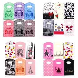 Wholesale 50pcs/lot Multi Design Handle Bags Plastic Bags Packaging Boutique Gift for Business Jewelry Pouches Earring Charms