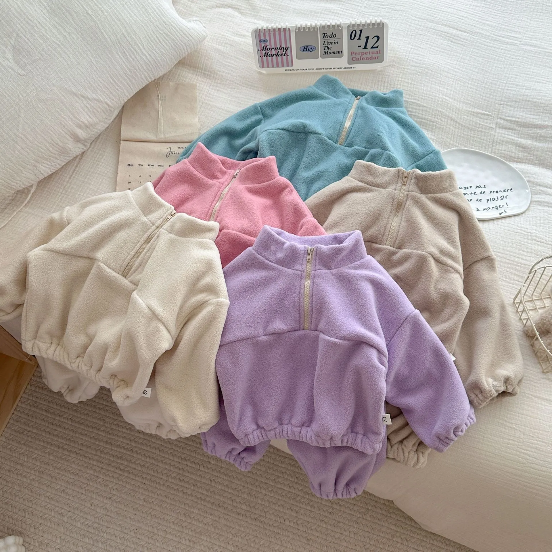 

2025 Spring Autumn New Baby Boys 0-8 Years Double Sided Fleece Tops + Pants Girls Sport Suit Kids Toddler Outfit Clothing Set