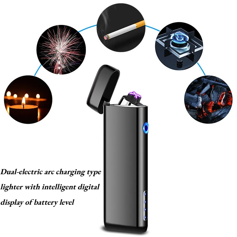 

Dual-electric Arc Charging Type Lighter Intelligent Digital Display Battery Level USB Charging Capability Cigarette Accessories