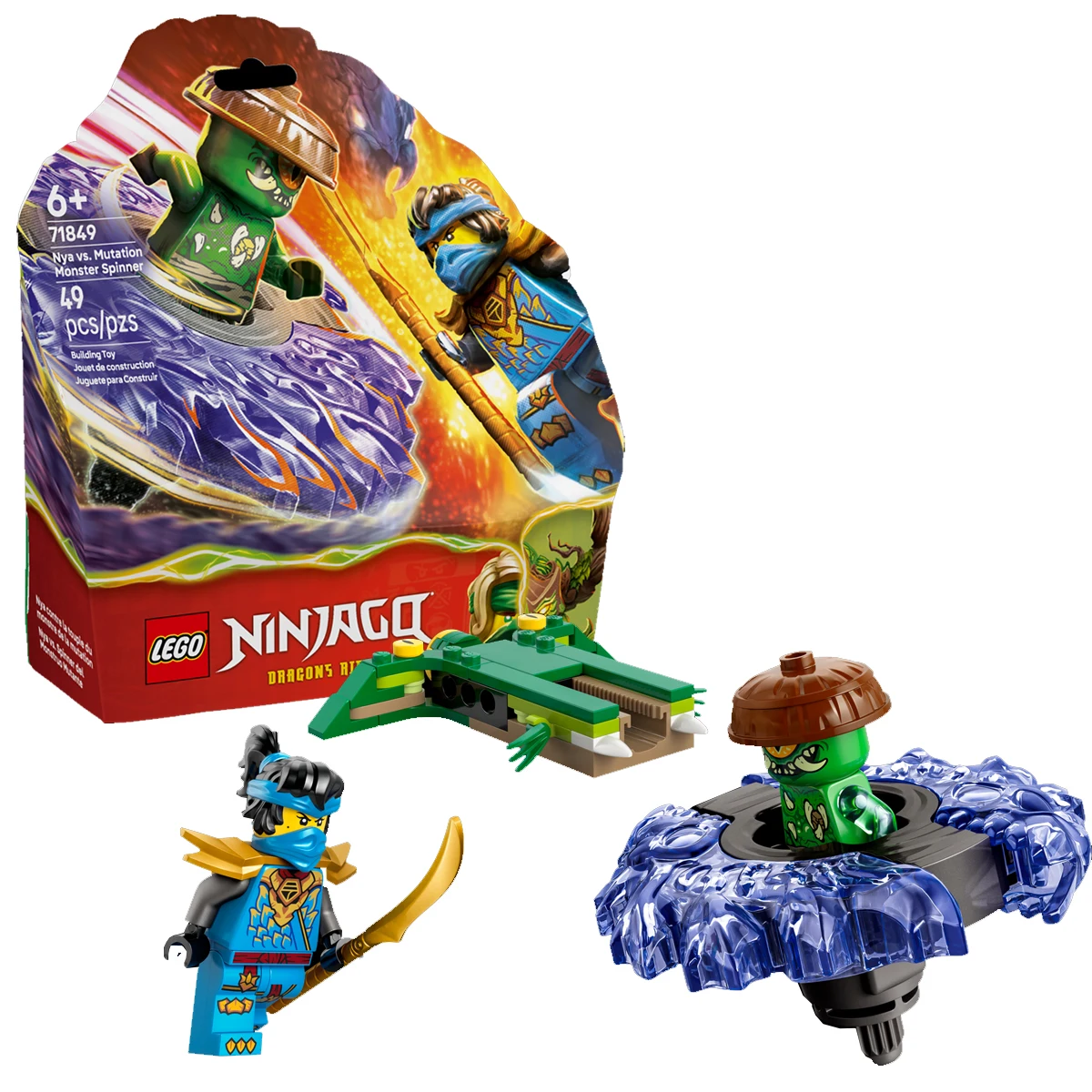 

LEGO® NINJAGO® Nya Vs. Mutation Monster Spinner 71849 Battle Toy with 2 NINJAGO® MINIFIGURES for Boys, Girls Ages 6+ 49 Pieces