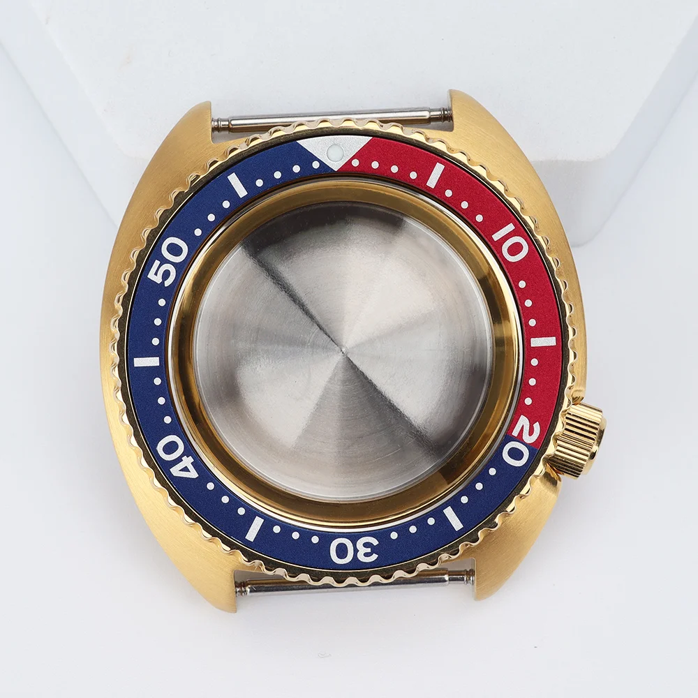 45mm Watch Cases Gold Sapphire Crystal Waterproof Diving For NH35 NH36 4R Movement SRPD Abalone Parts 3.8 Oclock Crown NH35 Case