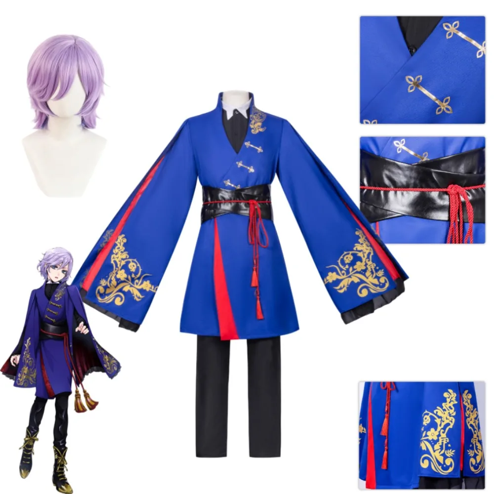 

Vil Schoenheit Cosplay Costume Blue Kimono Robe Full Set with Belt Accessories Adult Men Women Halloween Comic Con Stage Outfit
