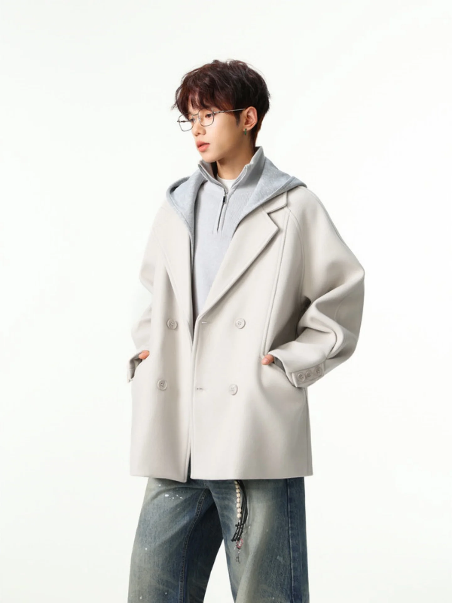 

Мужское двубортное шерстяное пальто с отстегивающимся капюшоном, осенне-зимнее, модное, теплое, молодежное, однотонное, стильное.