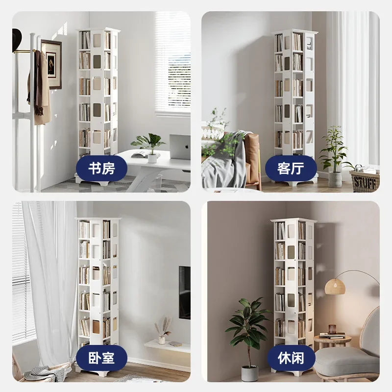 All solid wood rotating bookshelf 360-degree floor shelf Children's corner bookcase Home living room creative storage rack