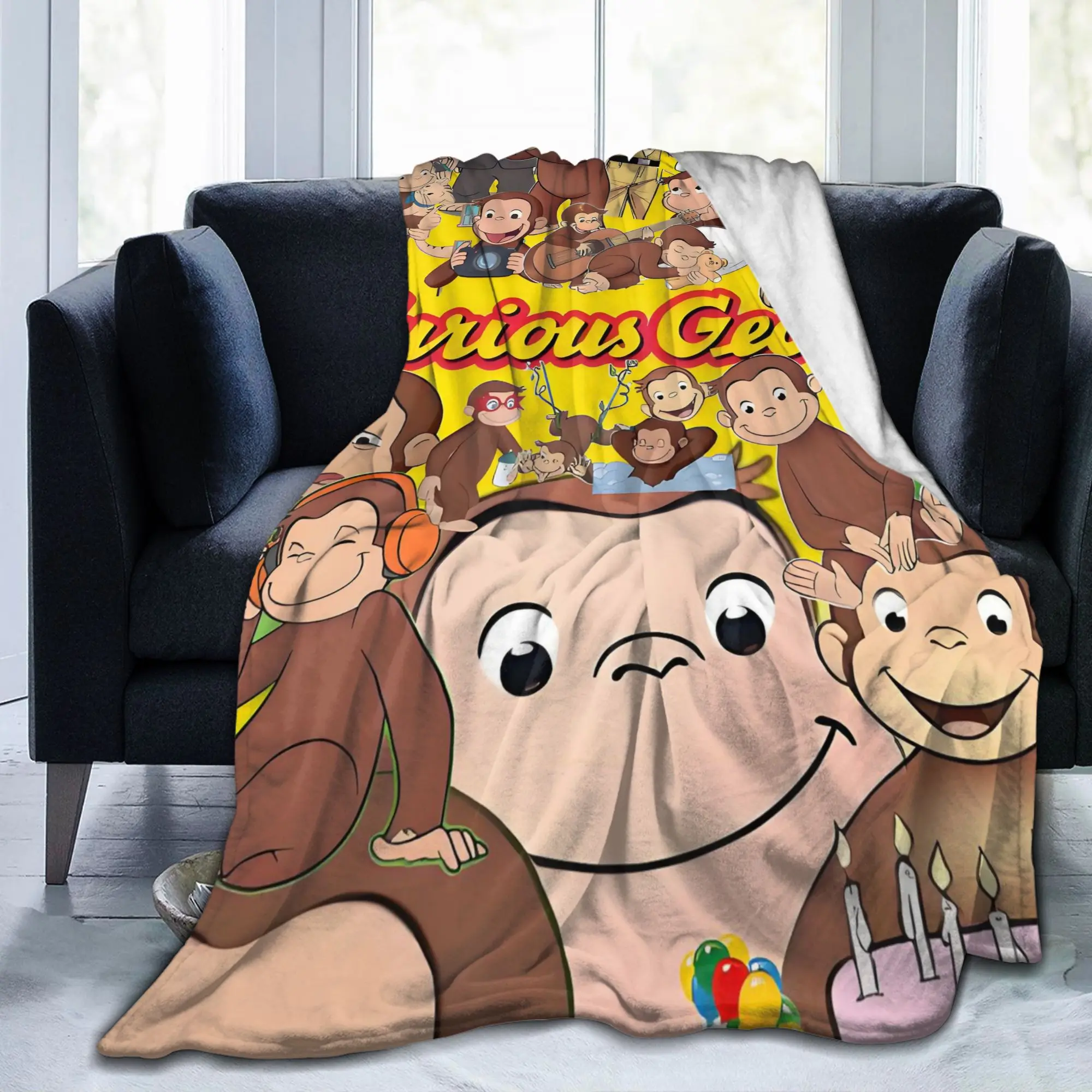 Custom Anime C-Curious G-Georges Blankets Warm Flannel Funny Monkey  Throw Blanket for Home Sofa Office Travel
