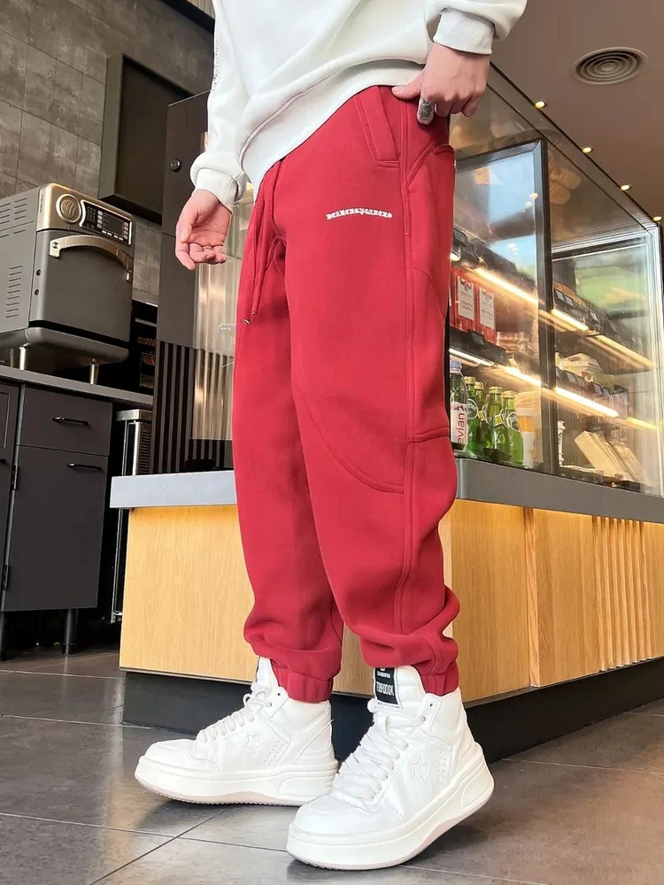 

Men's Winter Thiened Fce Harlan Casual Pants Loose Slimming Color Sweatpants Embroidered Patchwork Casual Trousers