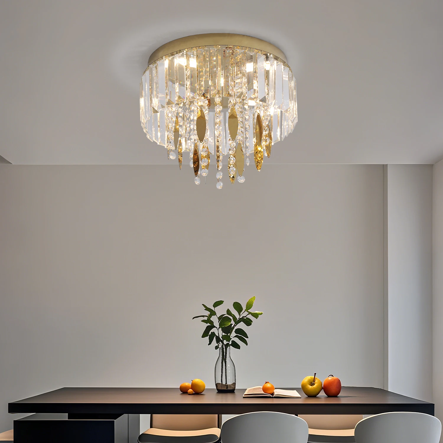 أضواء السقف الكريستال ثريا ذهبية الحديثة الفاخرة Led مصباح السقف غرفة المعيشة غرفة نوم الطعام إضاءة ديكورية المنزل