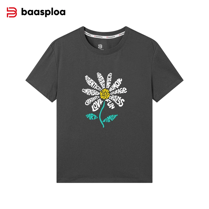 

Baasploa Women Sport T-Shirt Fashion Summer Breathable Casual Clothing Tee Women Cotton Printed Tops Comfort Running Training