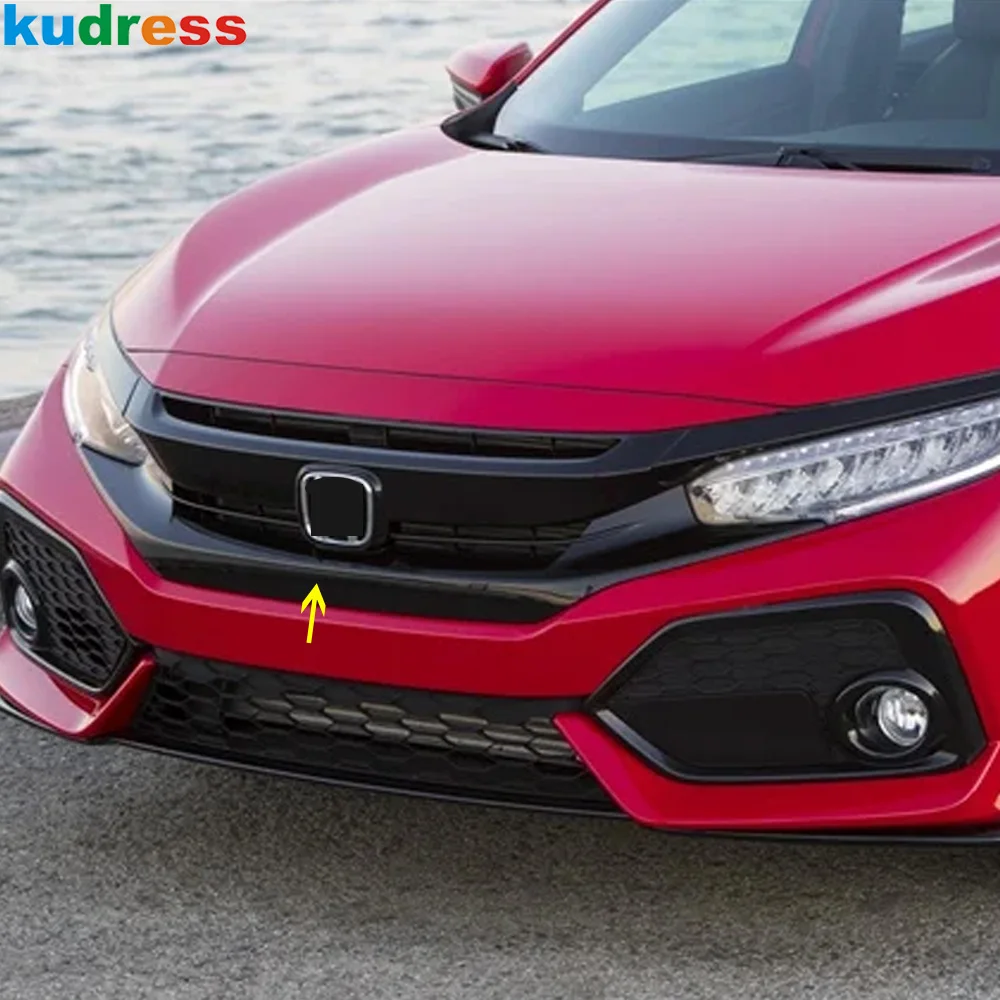 For Honda Civic 2016 2017 2018 2019 Sedan Chrome Front Center Grille Cover Trim Head Racing Grills Molding Strip Car Accessories