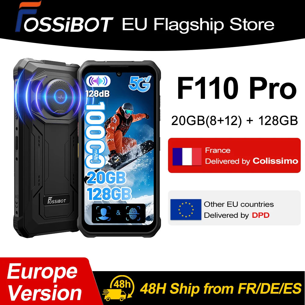 [Première mondiale] Fossibot F110 Pro Android 15 Smartphone robuste 5G 20 Go (8 + 12 ) 128 Go 10000 mAh 20 W Téléphone 6,745 "HD + 50 MP + 8 MP NFC