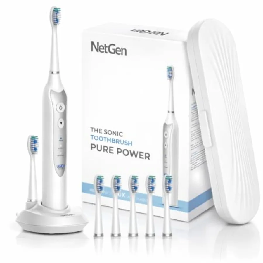 

Sonic Ectric Toothbrush for Adults Rechargeab Power Toothbrush with 5 Replacement Heads Travel Case Soft Brists 3 Modes 2 Minut