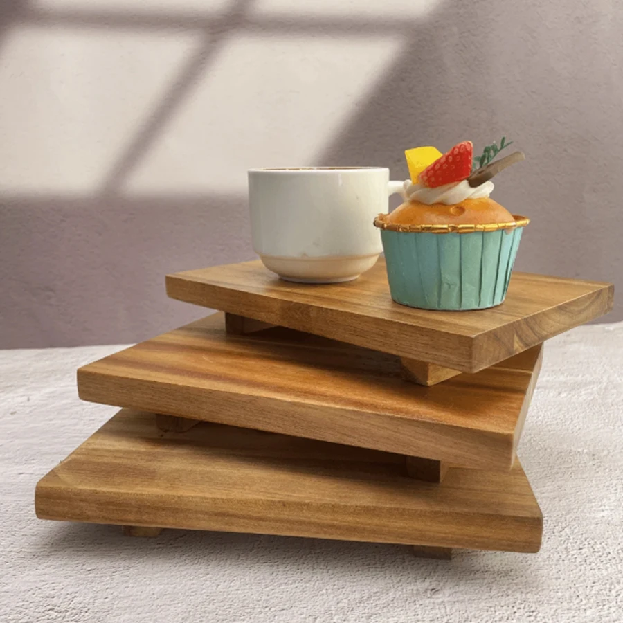 Acacia Wood Elevated Riser Tray for Jewelry Storage, Snack Serving & Tabletop Decoration