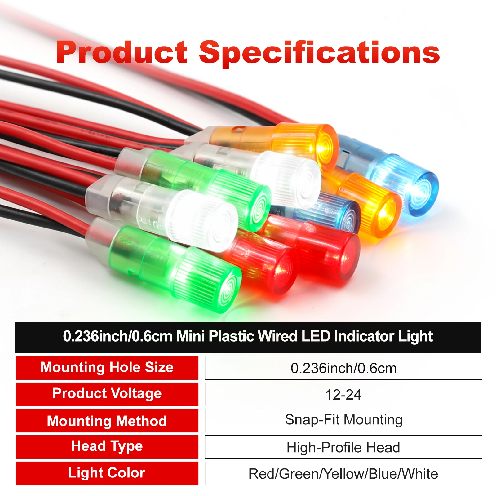 FILN 5 Stück 6mm Mini Kunststoff-LED-Kontrollleuchte 12V/24V Indikatorlampe für DIY Auto Marine Industriesteuerungsausrüstung – Detail 8