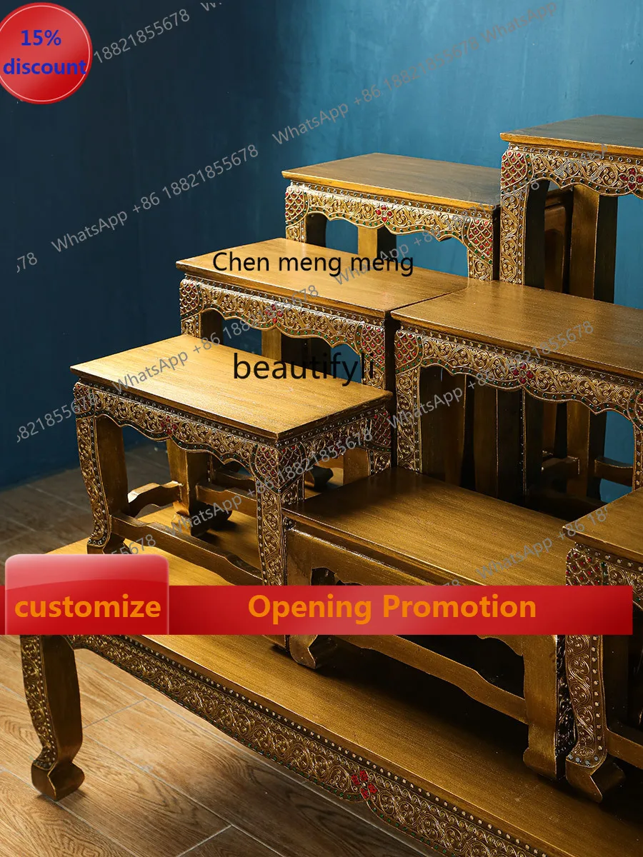 

S7486 ss Altar Buddha Table Thai Style Buddha Shrine Household Altar Worship Table Hallway Buddha Niche Altar Incense Burner Tab