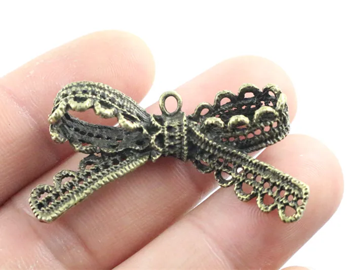 44x23mm 4pcs Antique Bronze Silver Colors Plated Bow Tie Handmade Charms Pendant:DIY for bracelet necklace