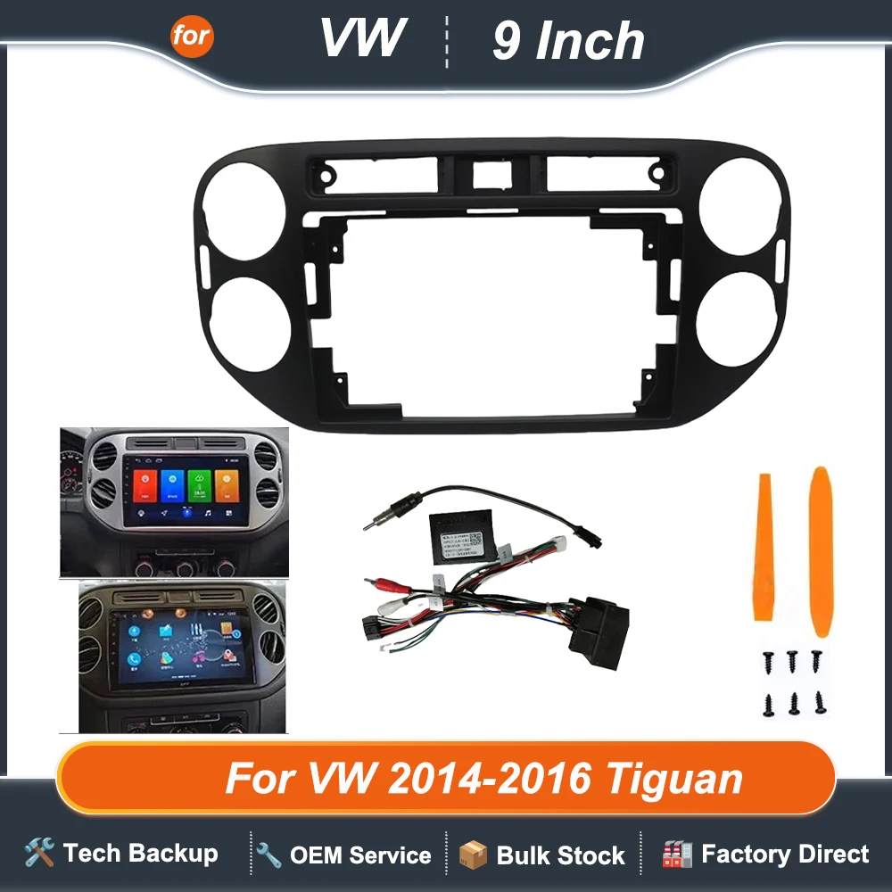 

2 Din Car Radio Plastic Fascias Panel Dashboard 9inch Frame Installation Android Multimedia Playe cables For VW 2014-2016 Tiguan