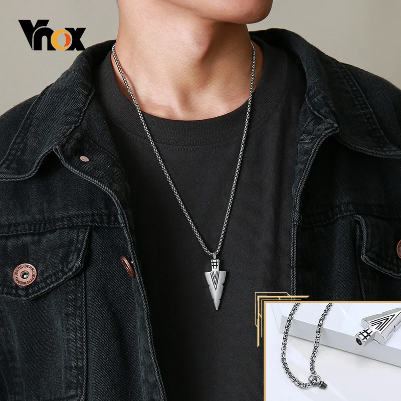 Vnox Men\'s Arrowhead Kunai Primal Urn Necklaces, Rock Punk Spearhead Pendant Jewellery, Stainless Steel Anniversary Gift for Him