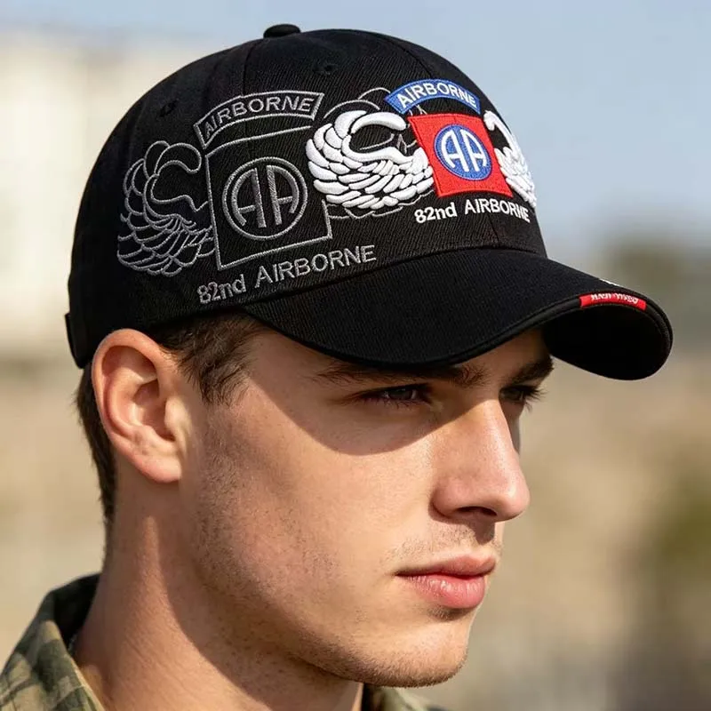 Gorra de béisbol sencilla de algodón para hombre y mujer, gorra snapback con bordado de alas, gorras informales, gorras de pesca, 82nd Airborne