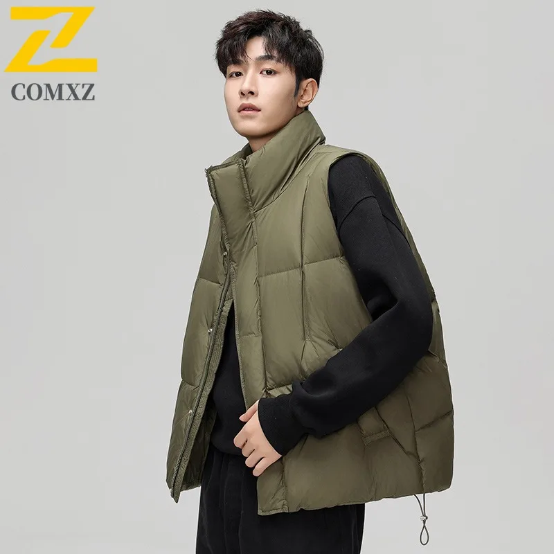 

Winter Men's Workwear Down Vest Stand Collar Waterproof Windproof Outdoor Sleeveless Jacket for Hiking Camping Fishing New 2025