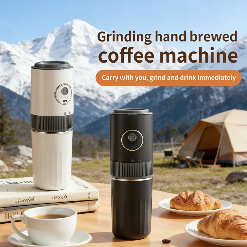Travel-Friendly All-in-One Coffee Maker - Built-in Grinder, Handheld Espresso Machine & Mini Pour Over Cup for Home and Outdoor