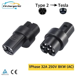 EVcharger4U Type 2 to Tesla NACS EV Адаптер-переходник переменного тока, 1 фаза, 250 В, 32 А, 8 кВт, адаптер зарядного преобразователя для модели 3 X Y S