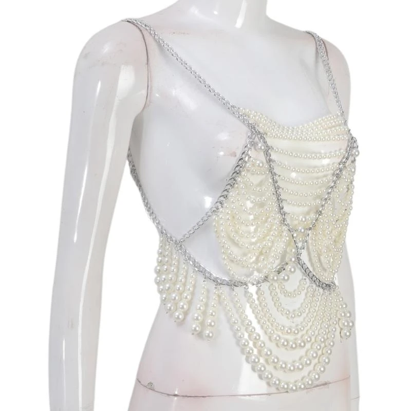 Y5GC Multilayer Body Chain Harness Pearls Chest Chain Fashion Body Chain Bra Nightclub Party Body Jewelry Accessories Gifts